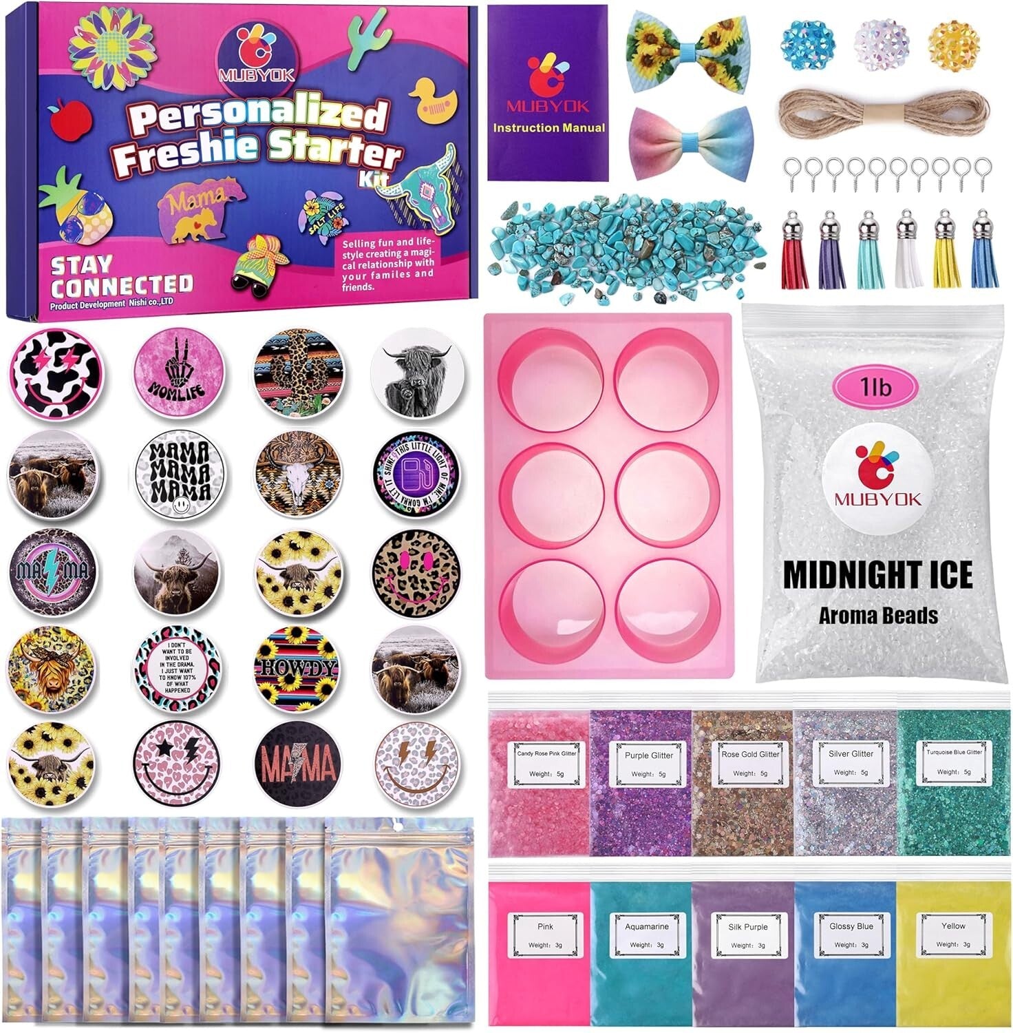 DIY Car Air Freshener Starter Kit with 1LB Scented Aroma Beads & Silicone Molds