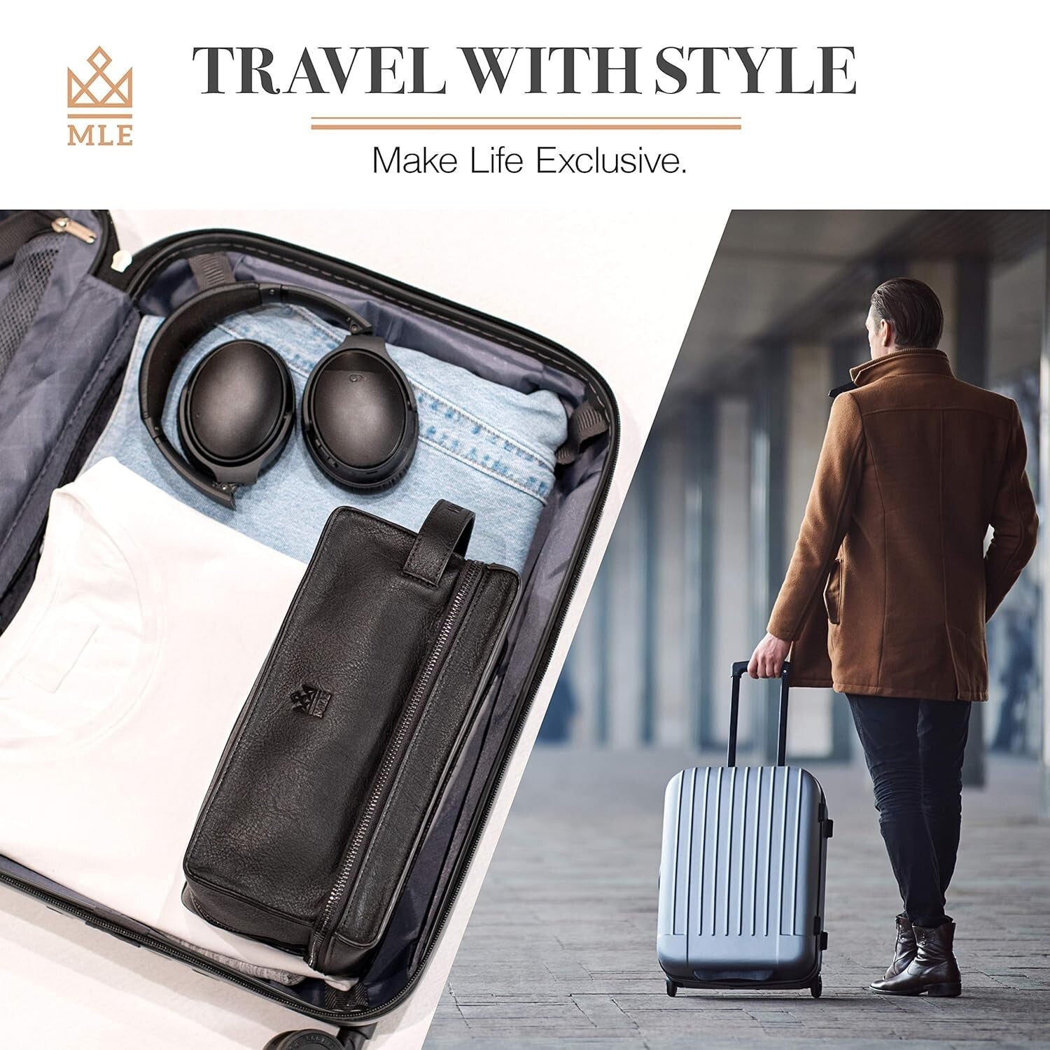 Premium Black Leather Toiletry Bag for Men - Stylish Travel Companion