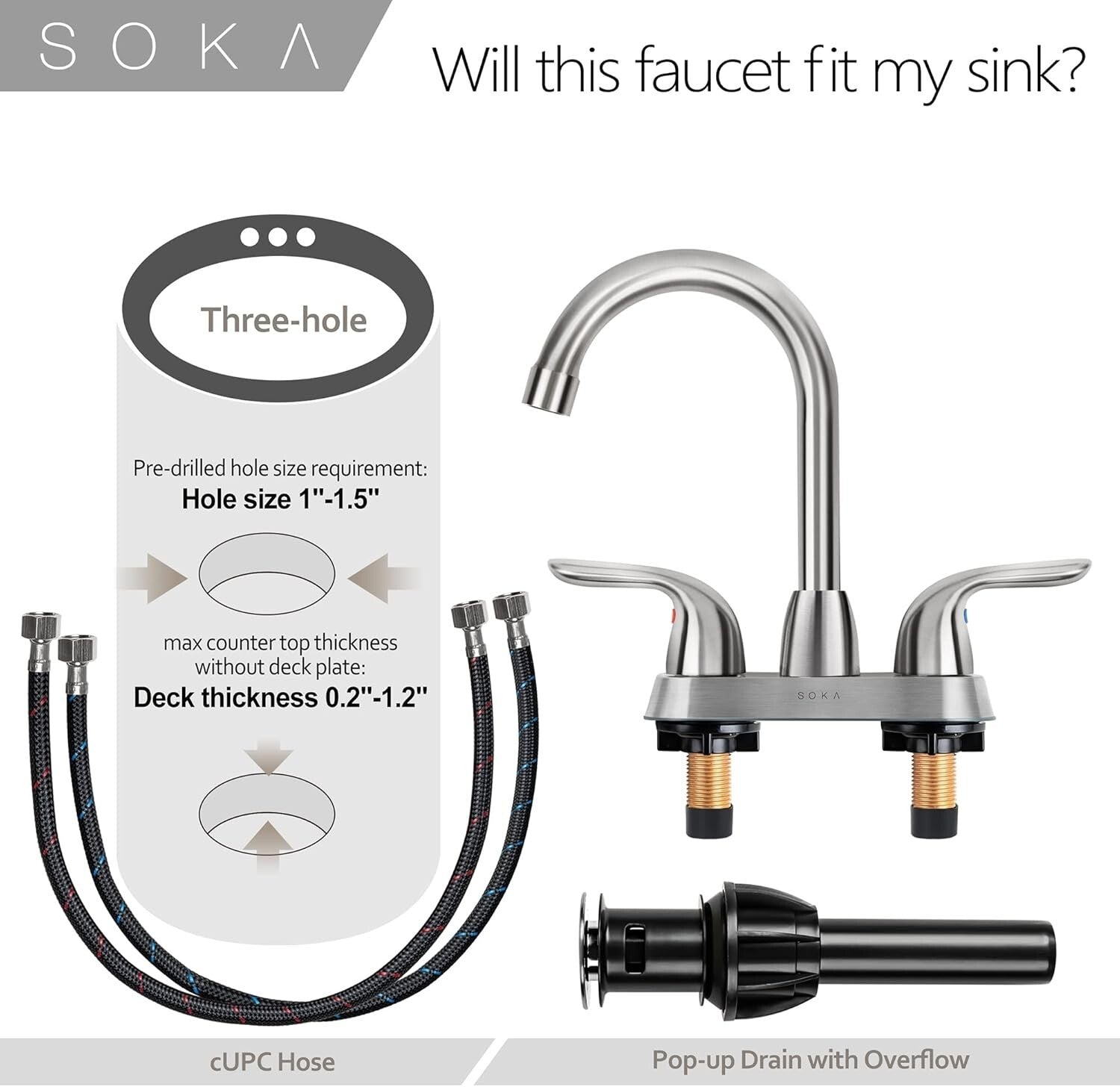 Premium Stainless Steel Centerset Faucet - Dual Lever Handles for Control