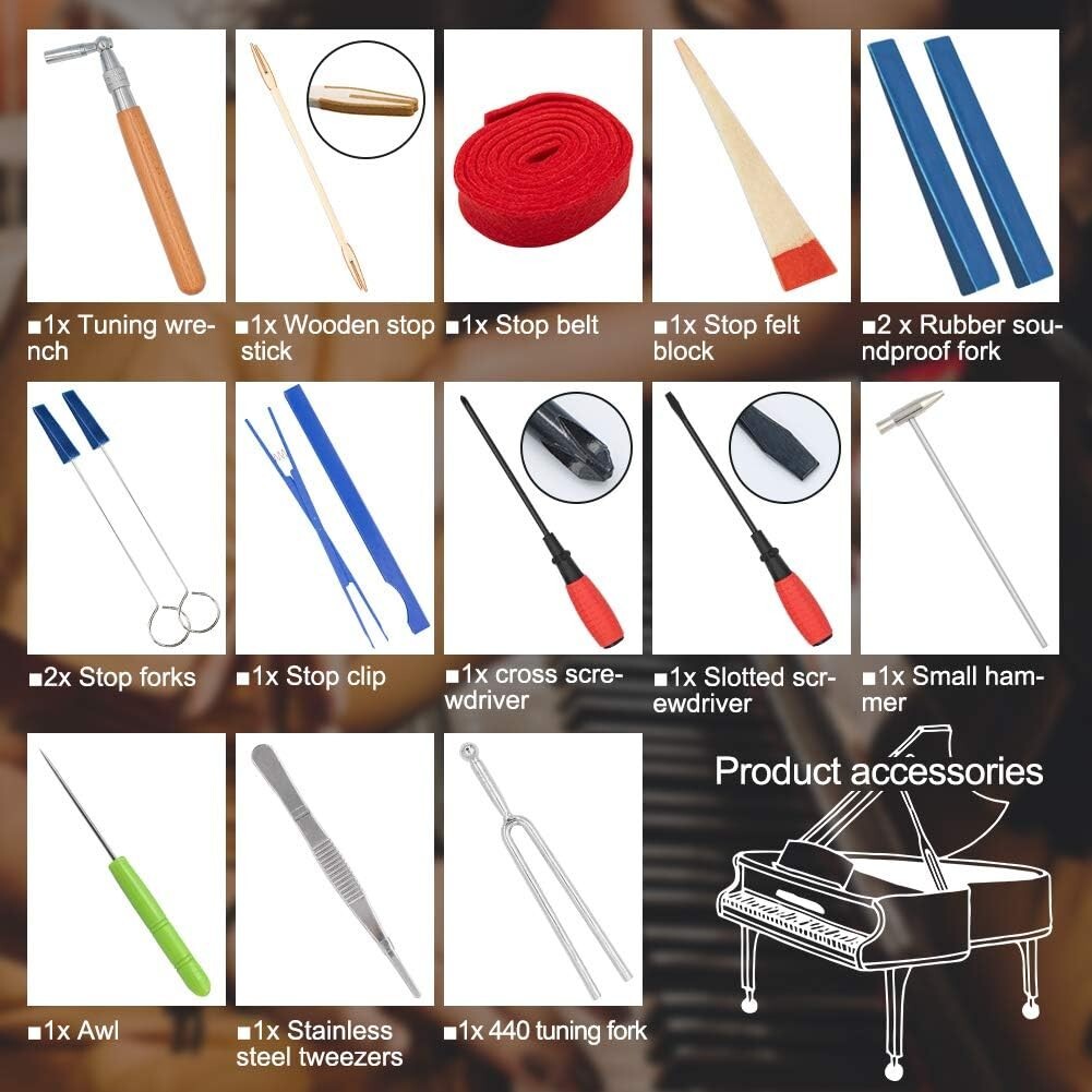 16-Piece Professional Piano Tuning Kit with Toolbox for Grand & Upright Pianos