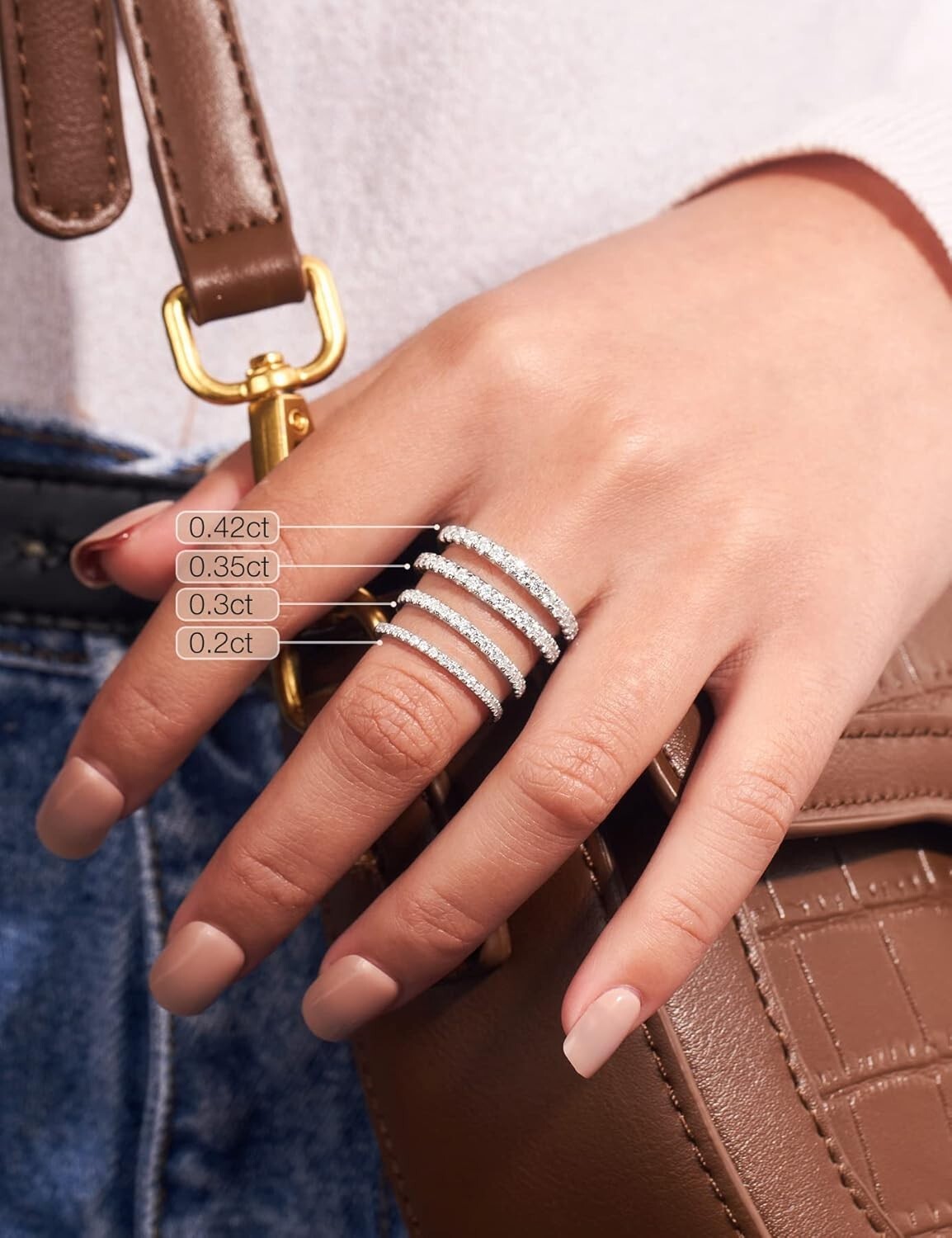 Elegant Moissanite Eternity Band for Women - 925 Sterling Silver in Sizes 3.5-12