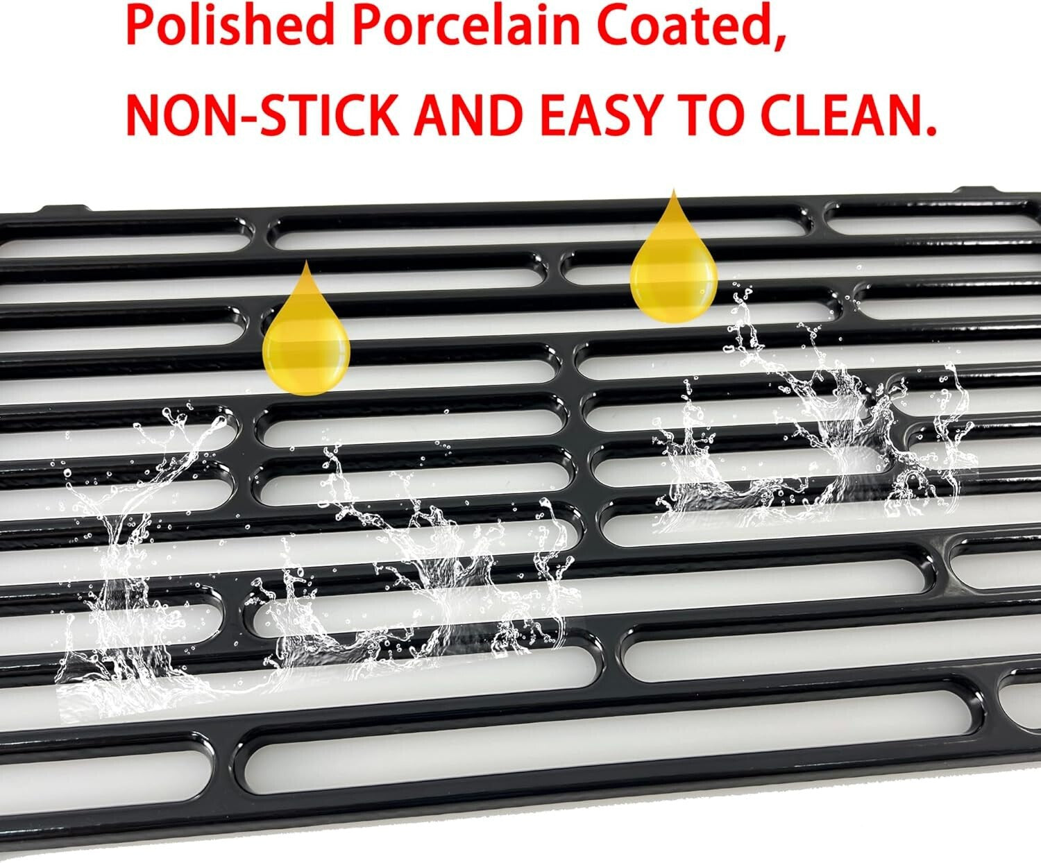Heavy Duty 16 7/16" x 9 1/16" Grill Grates - Polished Porcelain Cast Iron Set