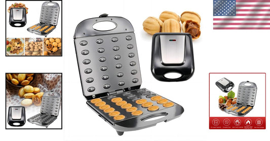 24-Hole Walnut Cookie Maker & Electric Waffle Machine - Compact Baking Solution
