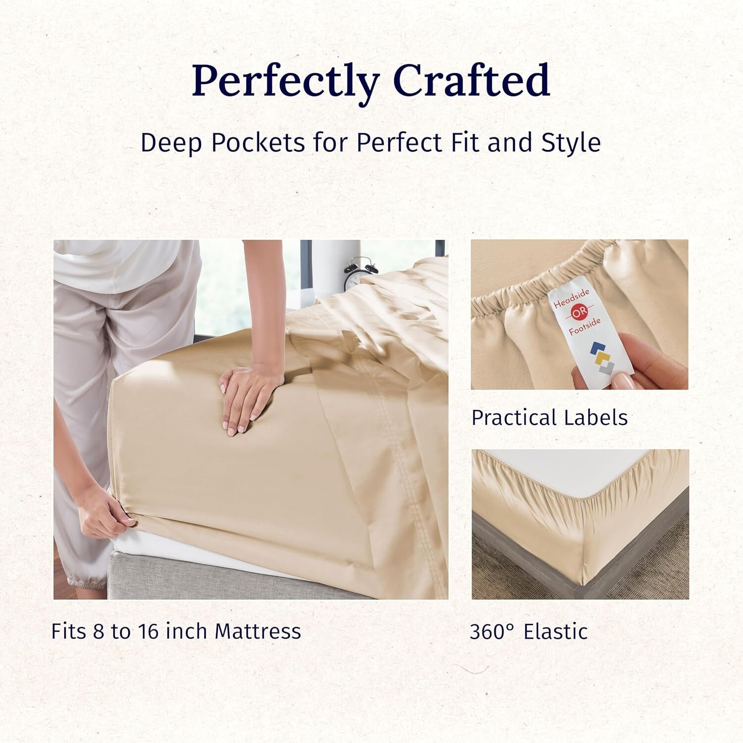 Elegant 4-Piece King Cotton Sheet Set - Soft, No-Shrink & Golden Tan Luxury