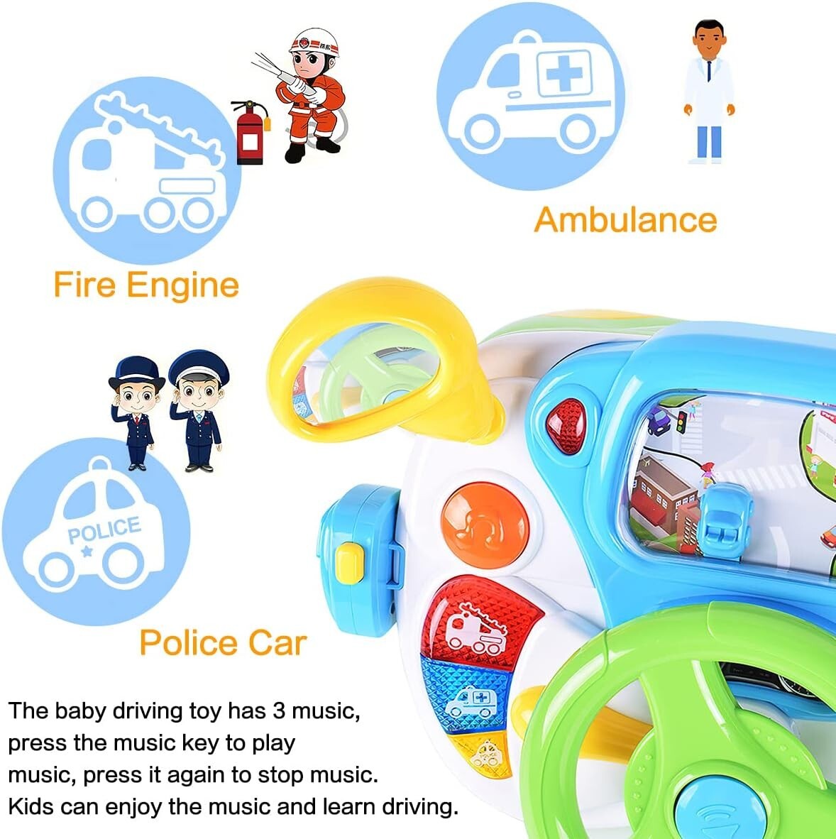 Educational Toddler Steering Wheel Toy with Alarm Sounds & Simulated Driving Fun
