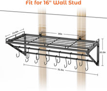 Load image into Gallery viewer, Powder Coated Wall Pot Rack 31.5 Inch with S-Hooks - Perfect for Small Kitchens