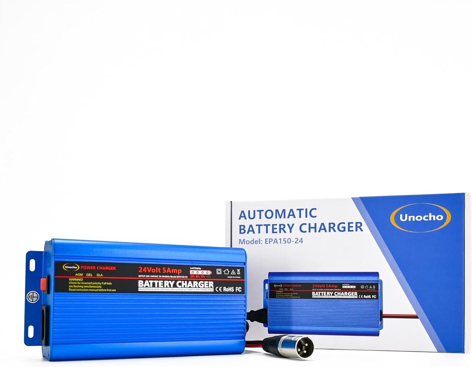 Compact 24V Automatic Smart Battery Charger with XLR Connector & LED Indicators
