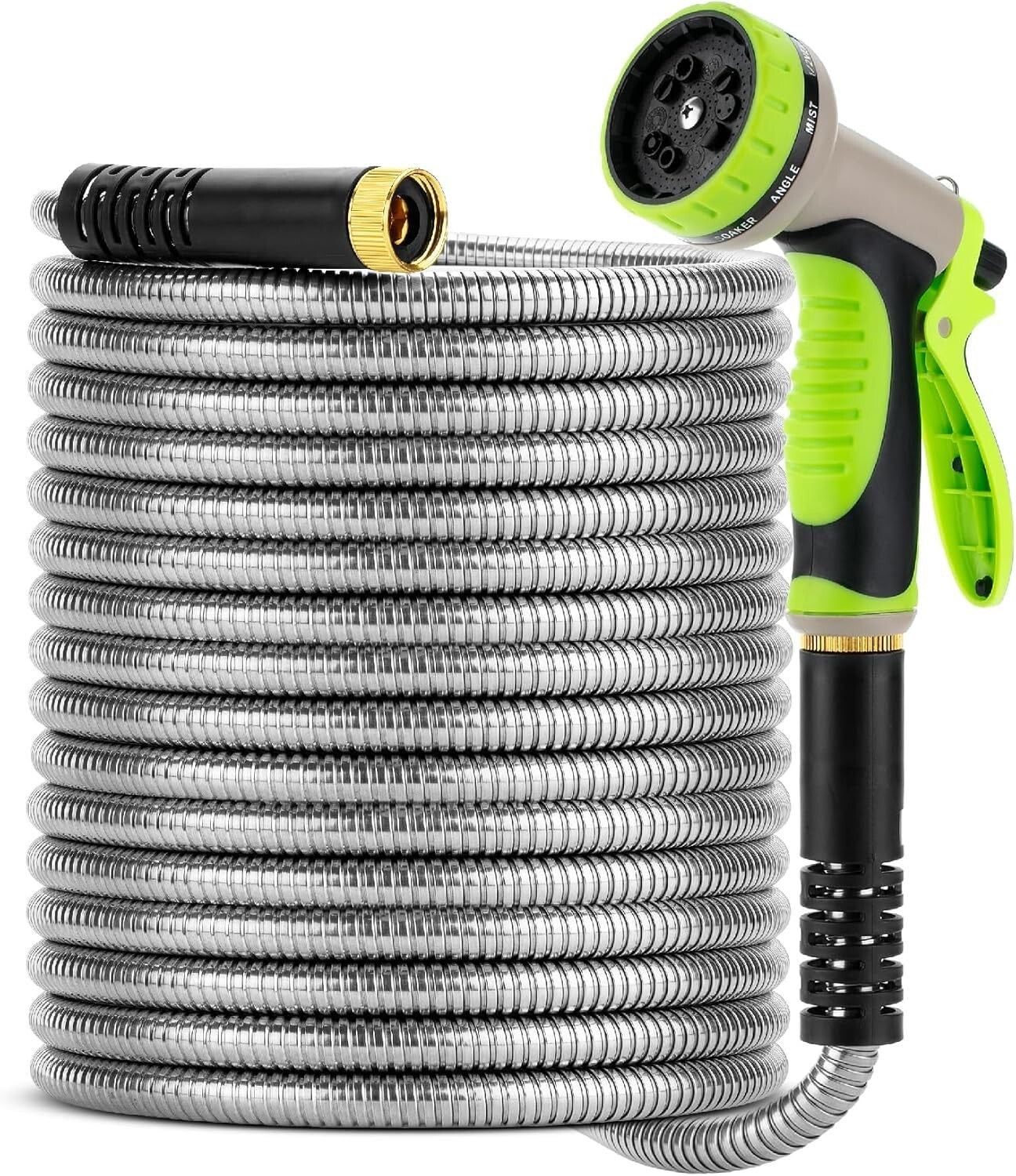 Durable 50-Ft Stainless Steel Garden Hose with Tangle-Free 10-Function Nozzle
