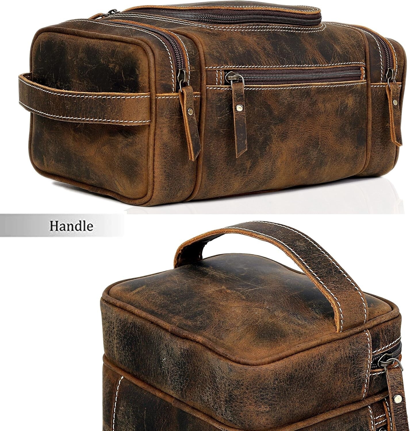 Elegant Leather Toiletry Bag for Men - Spacious & Stylish Travel Essentials