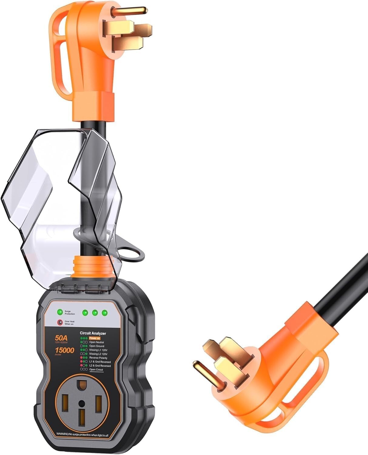 15000 Joules 50 Amp RV Surge Protector with Circuit Analyzer & Waterproof Design