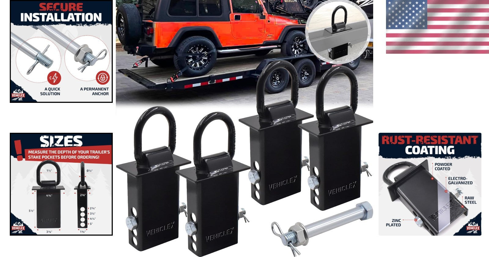 4-Pack Premium Galvanized Steel D Rings with 12,000 lb Strength for Cargo Safety