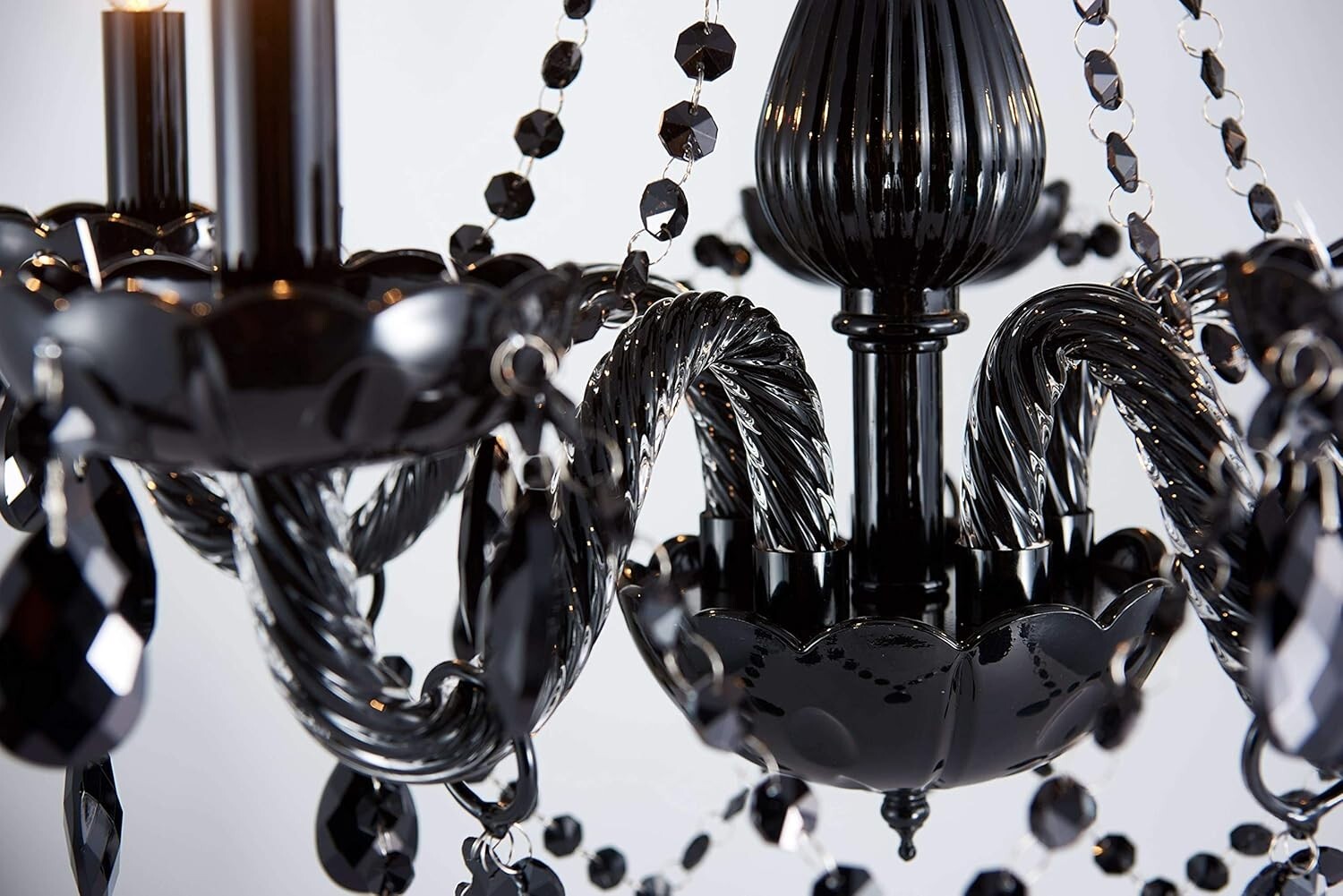 Adjustable Black Crystal Chandelier with 5 Dimmable Lights - 19" Ceiling Fixture