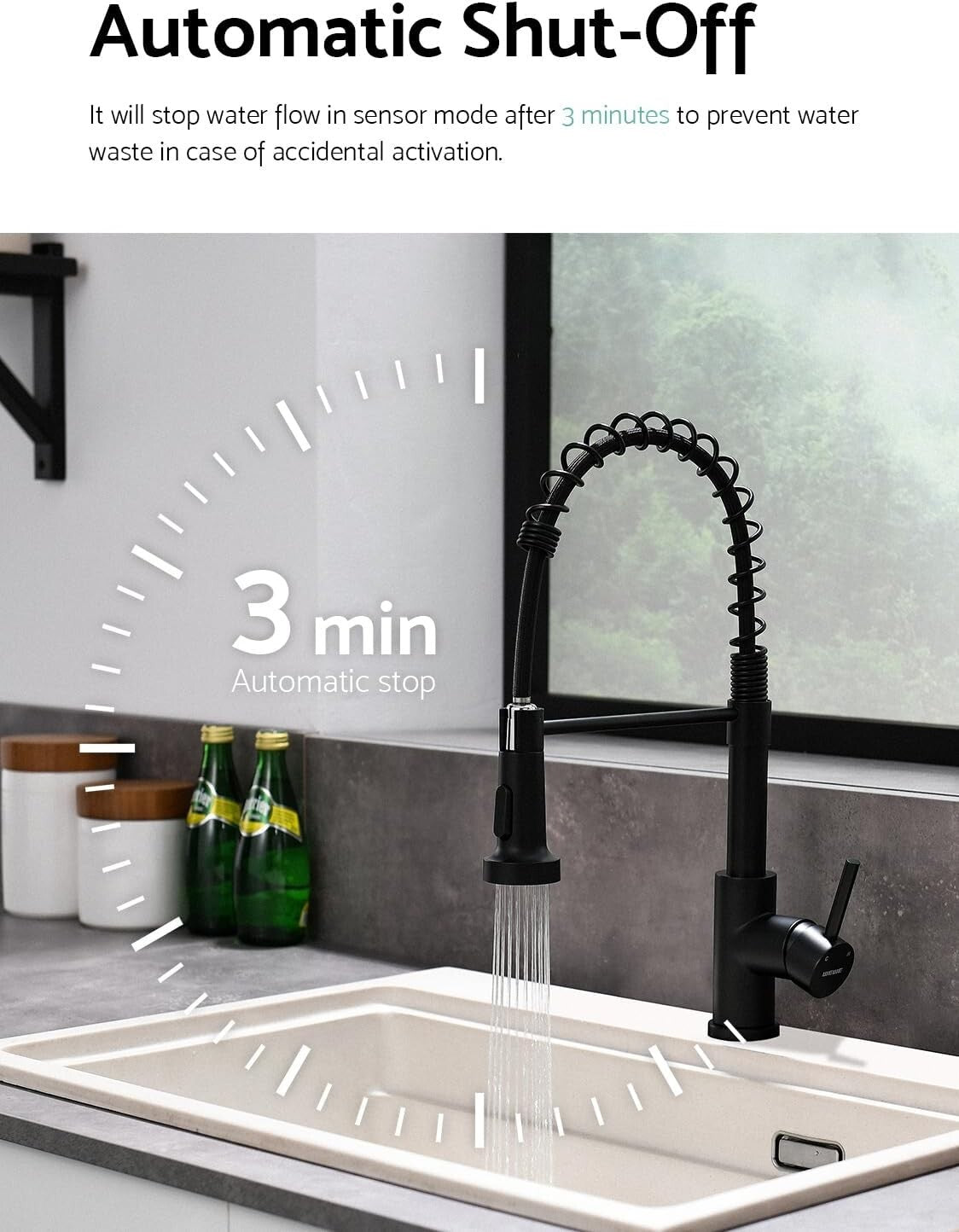 Motion Sensor Black Kitchen Faucet with Space-Saving Design & Easy Installation