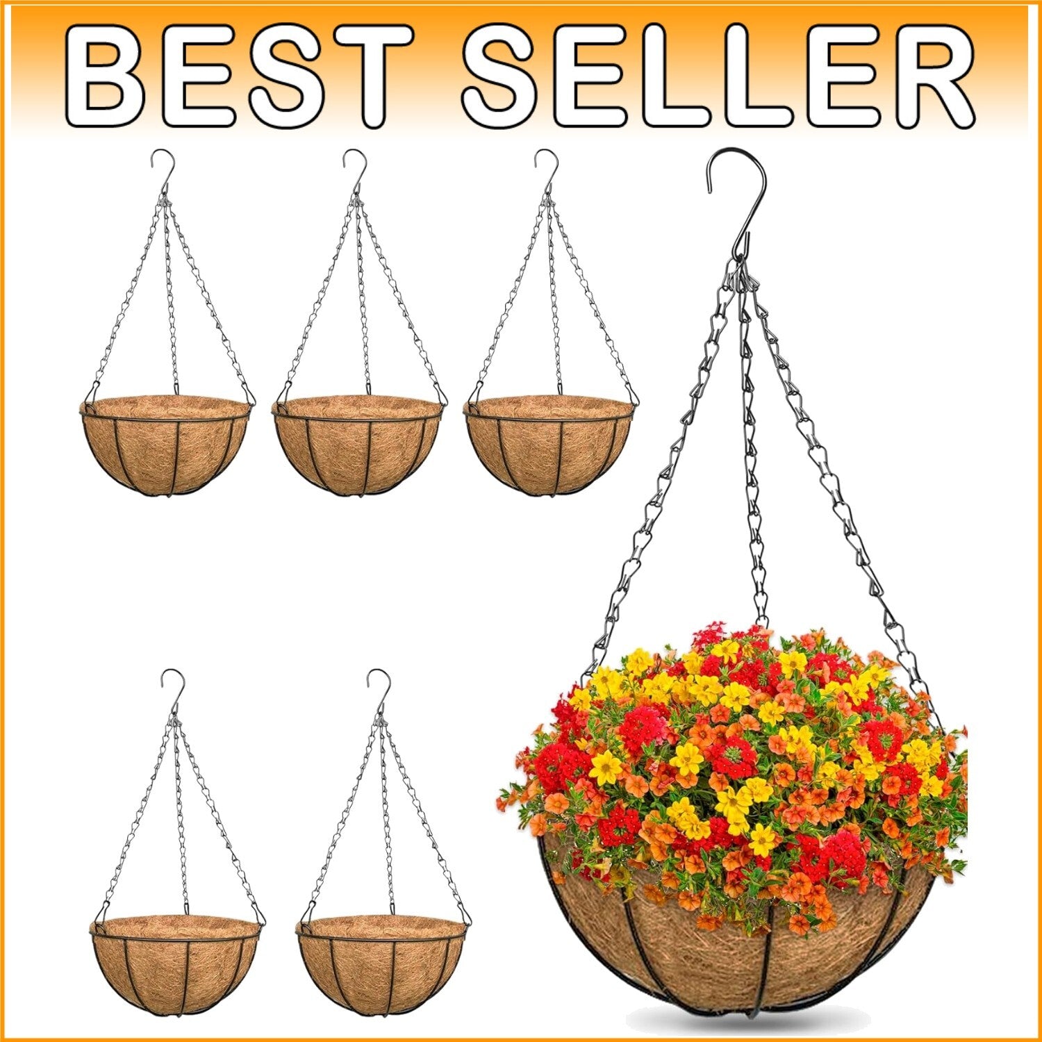 Elegant 6-Piece Set of 12-Inch Coconut Lined Hanging Planters for Vibrant Spaces