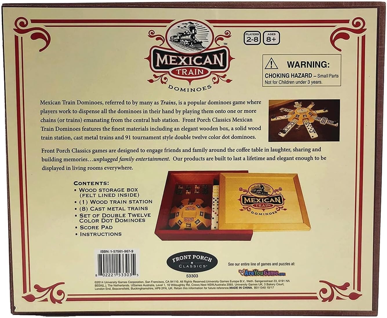 Deluxe Double-12 Mexican Train Dominoes Set with Cast Metal Trains & Score Pad