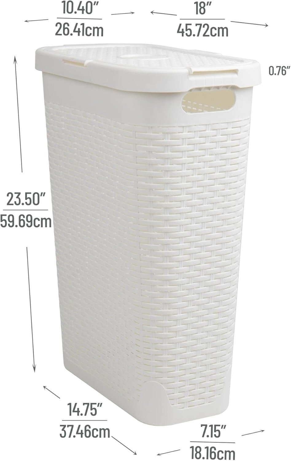 Chic Space-Saving 40L Wicker Laundry Basket with Ventilated Lid - White Plastic