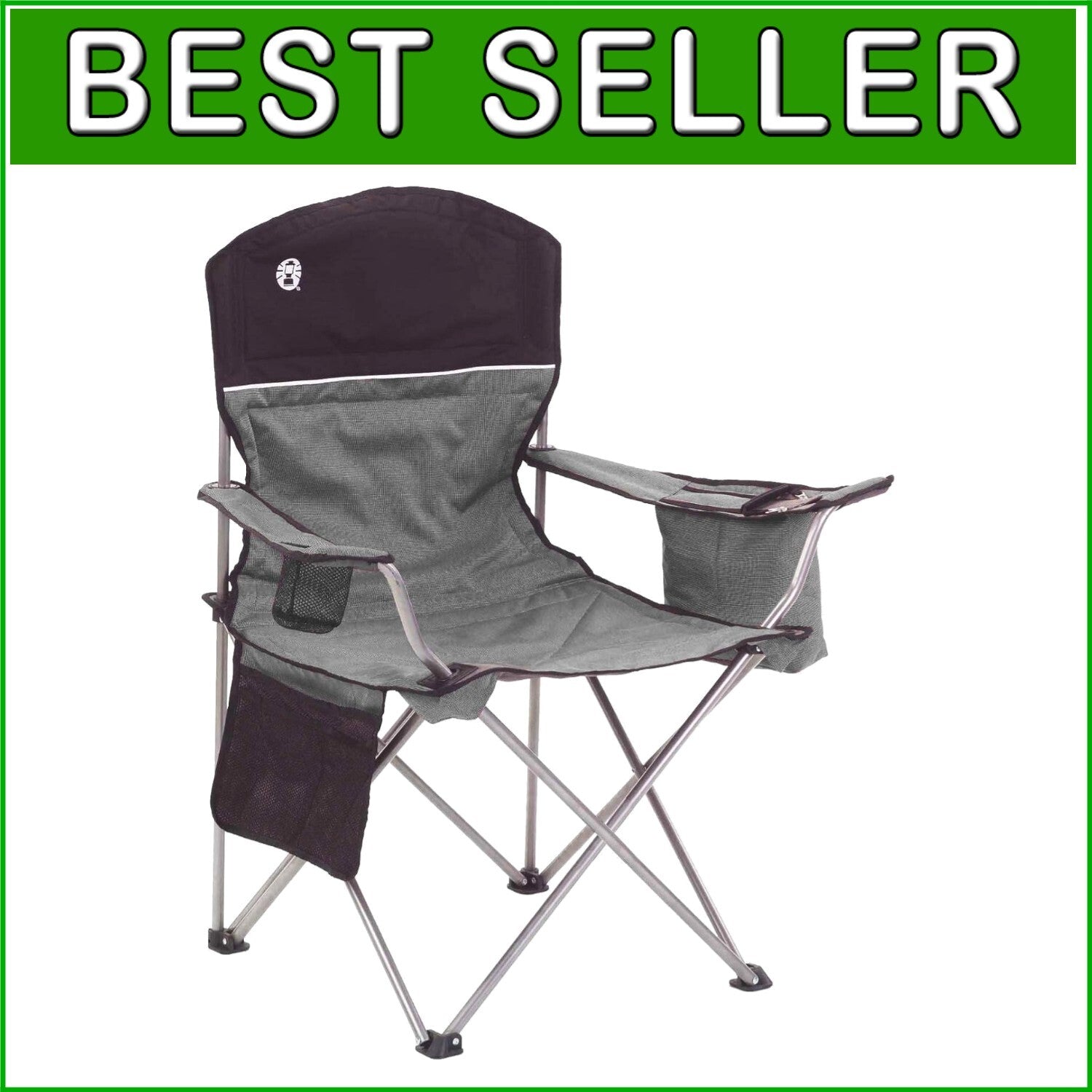 Spacious Outdoor Quad Chair with Cushioned Back & Integrated Cooler - Grey/Black