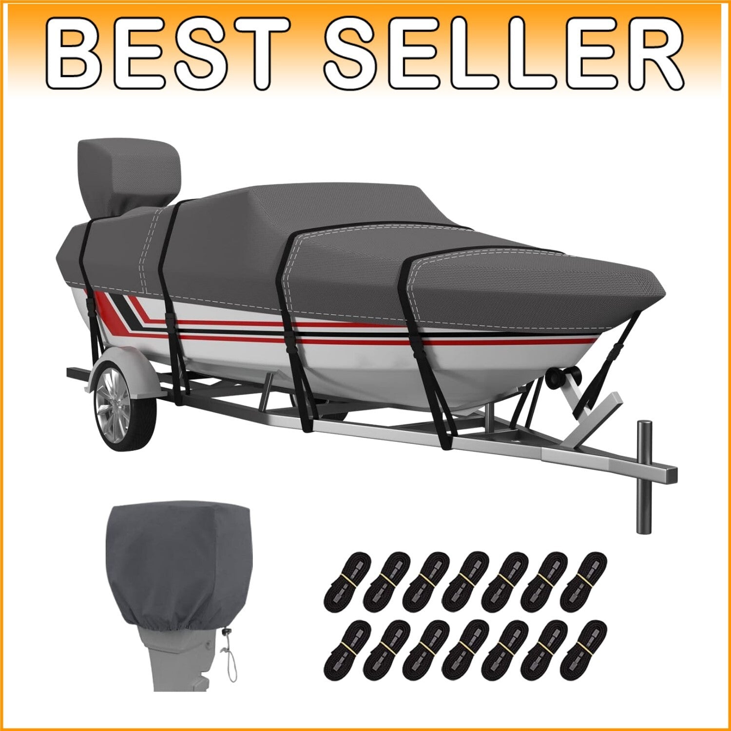 Durable Water-Resistant Boat Cover for 24-26 ft V-Hull Boats - 3 Year Warranty