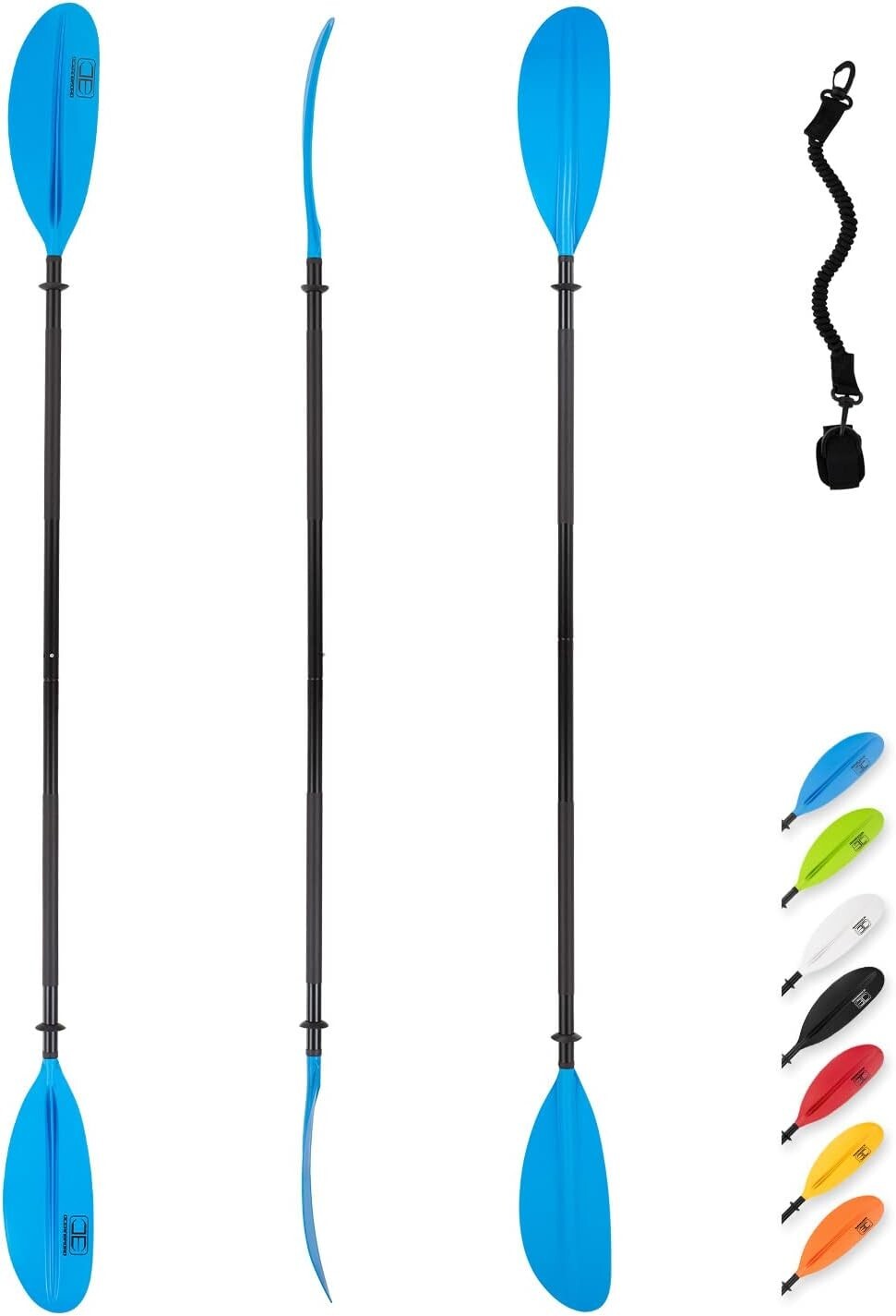 Durable Aluminum Alloy Kayak Paddle 95in with Bungee Leash & Adjustable Angles