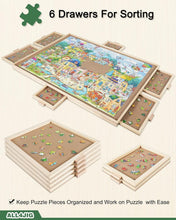 Load image into Gallery viewer, 2000-Piece Rotating Wooden Puzzle Board with 6 Drawers &amp; Lazy Susan - Portable