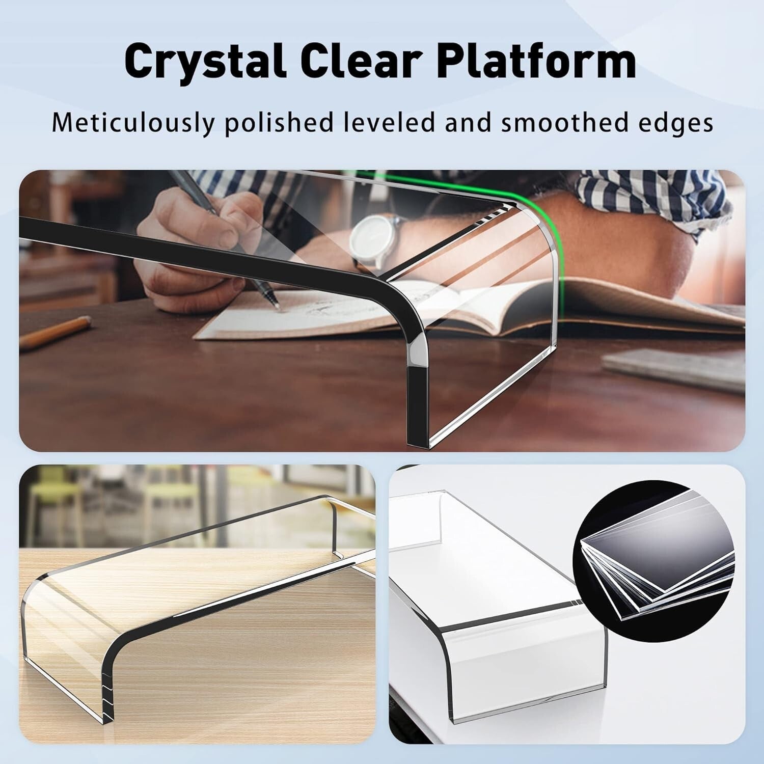 Crystal Clear Acrylic Monitor Riser - Supports Up to 50 Lbs, Multi-Purpose Use