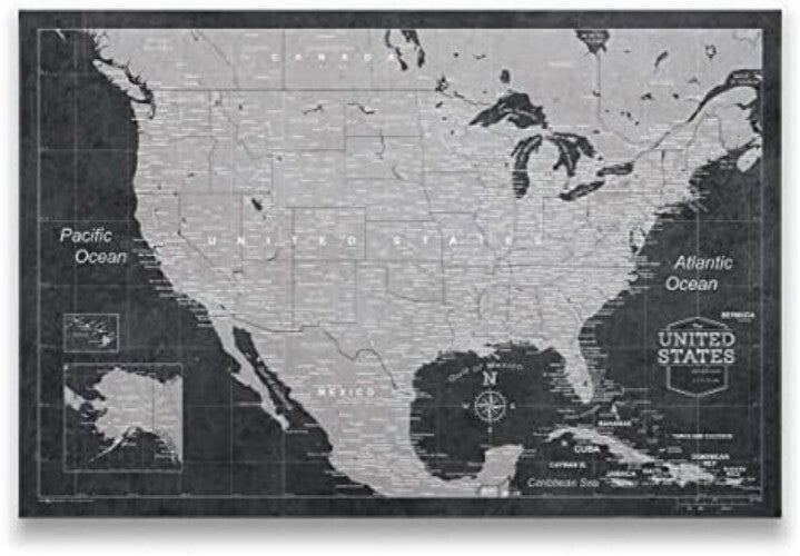 24" x 16" Modern Slate Travel Map Board with Push Pins - Handmade in Ohio