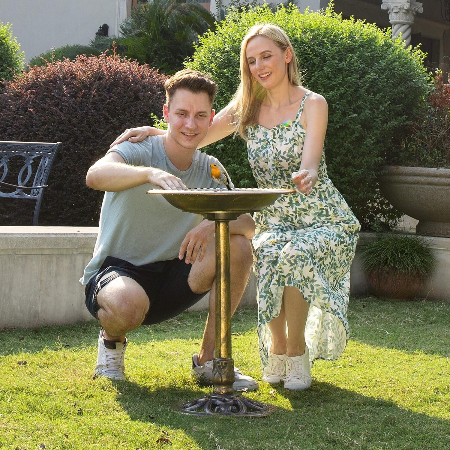 Durable Weather-Resistant 28'' Polyresin Garden Bird Bath with Elegant Design