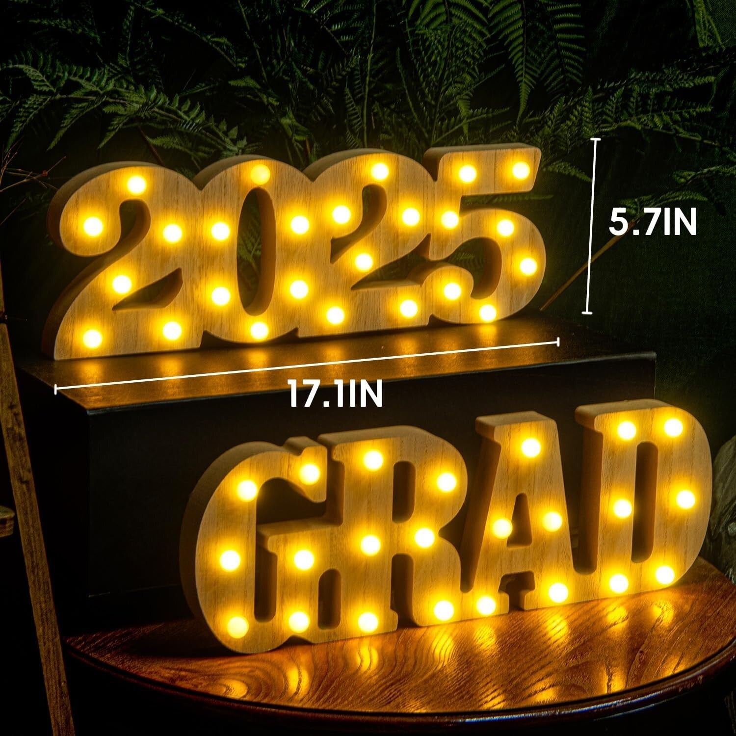 Sturdy Wooden 'Grad 2025' Marquee Lights for Graduation Party Centerpieces