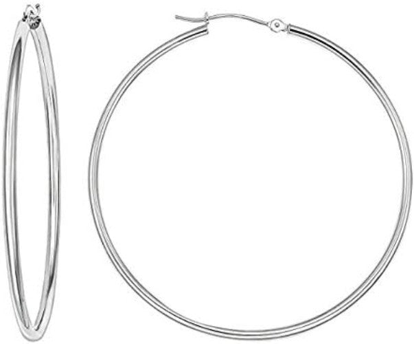 Stunning 14k White Gold 1.8 Inch Round Hoop Earrings with Click-Top Closure