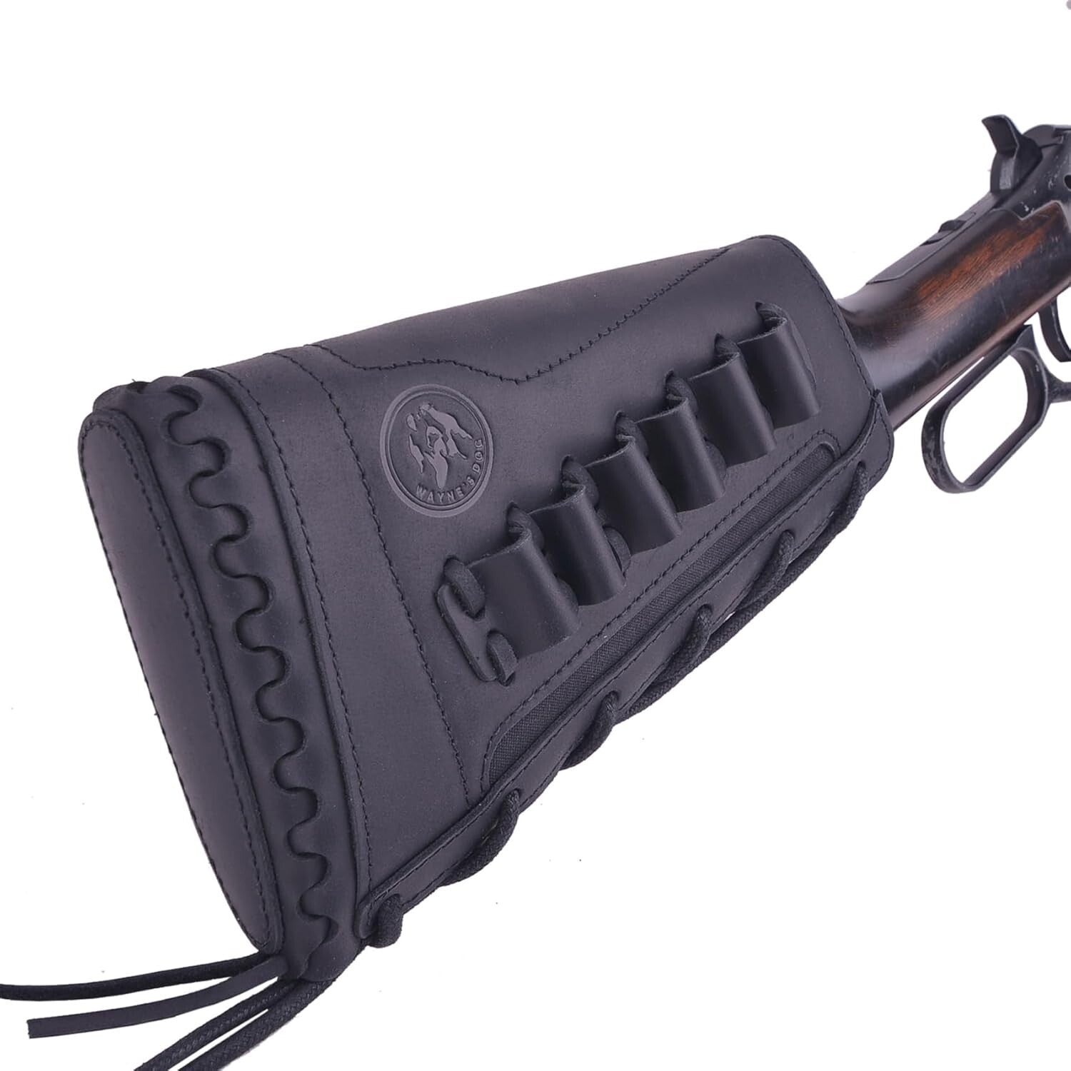 Buffalo Hide Leather Rifle Buttstock Cover - Drawstring Closure & Storage Pocket