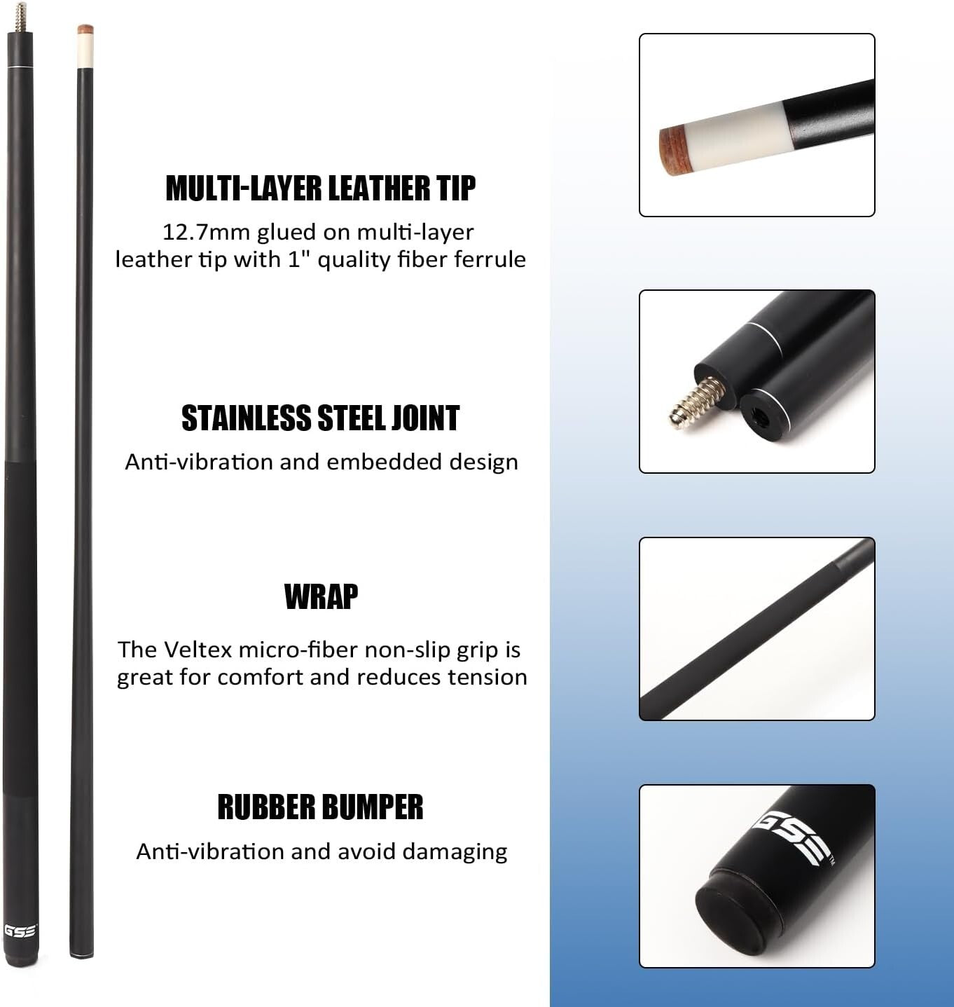 Multi-Weight 58" Pool Cue Set - Fiberglass & Titanium Composite, Elegant Design