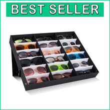 Load image into Gallery viewer, Sophisticated Sunglass Storage Case - 18 Compartment Organizer in Black