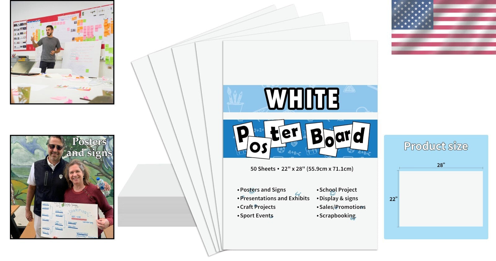Economical Bulk Poster Board 22"x28" - 50 Sheets of White Paper for Crafts
