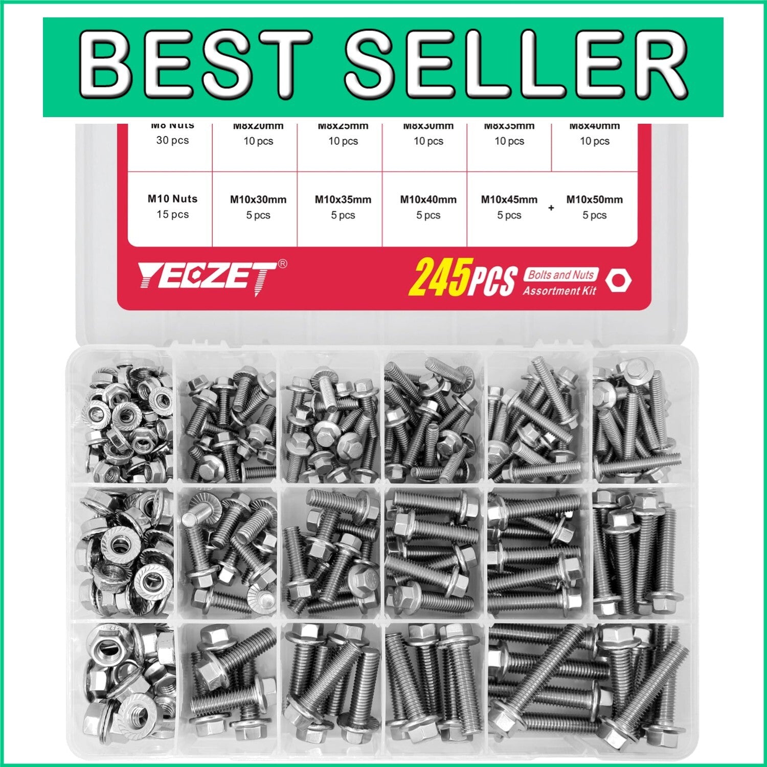 Durable 245PCS M6 M8 M10 Flanged Bolts and Nuts Set - Corrosion Resistant Kit