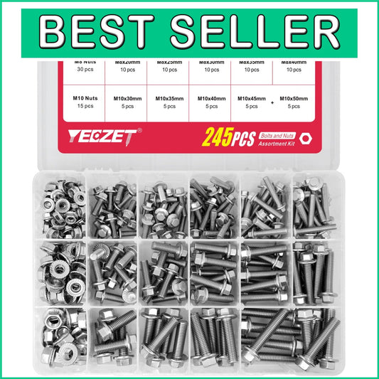 Durable 245PCS M6 M8 M10 Flanged Bolts and Nuts Set - Corrosion Resistant Kit