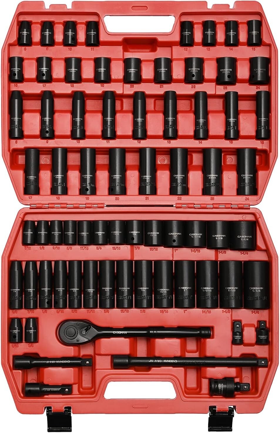 Complete Chrome Vanadium 70-Piece Impact Socket Set with Black Phosphate Finish