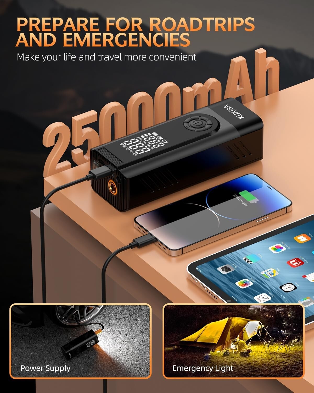 Rechargeable Air Compressor - 3X Faster Tire Inflator with Dual LCD Display