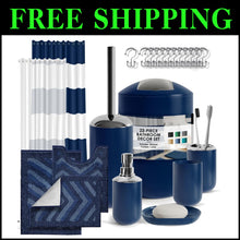 Load image into Gallery viewer, Navy Chevron 23PC Bath Set: Shower Curtain, Rugs &amp; Essentials for Stylish Spaces