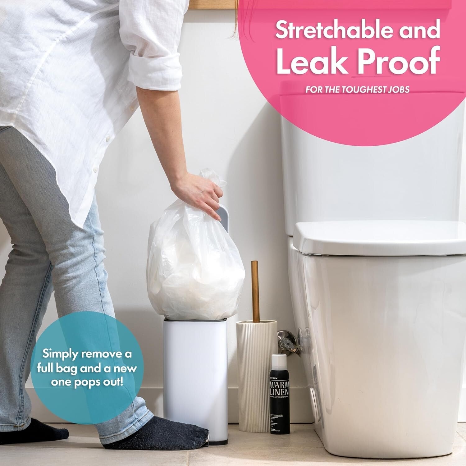 Multi-Purpose 1.2 Gallon Clear Trash Can Liners - Ideal for Bathroom & Office