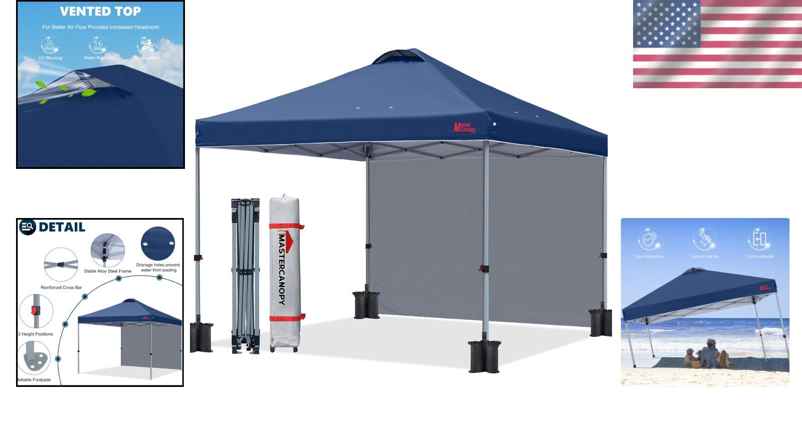 Sturdy 10'x10' Outdoor Canopy Tent with Vent and Sidewall - Easy Portable Design
