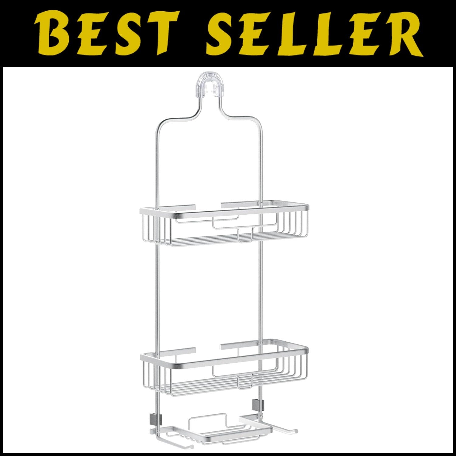 Rustproof Aluminum Shower Caddy - 2-Shelf Overhead Organizer in Satin Chrome