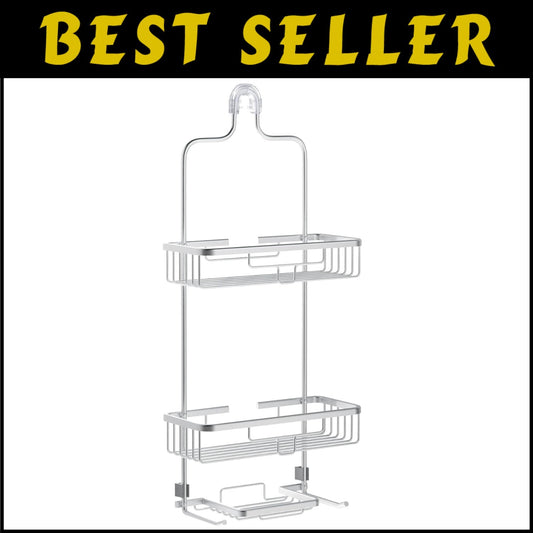 Rustproof Aluminum Shower Caddy - 2-Shelf Overhead Organizer in Satin Chrome