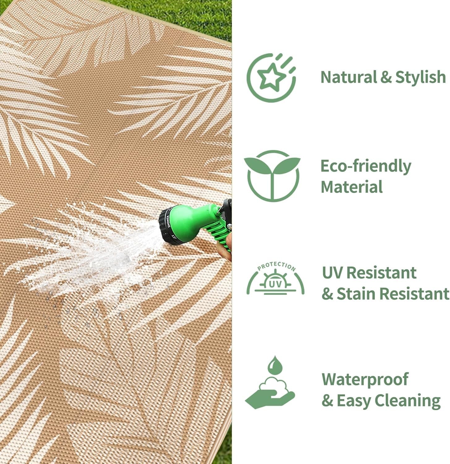 Durable Outdoor Rug with Palm Leaf Design - Ideal for Deck, Porch, and Beach