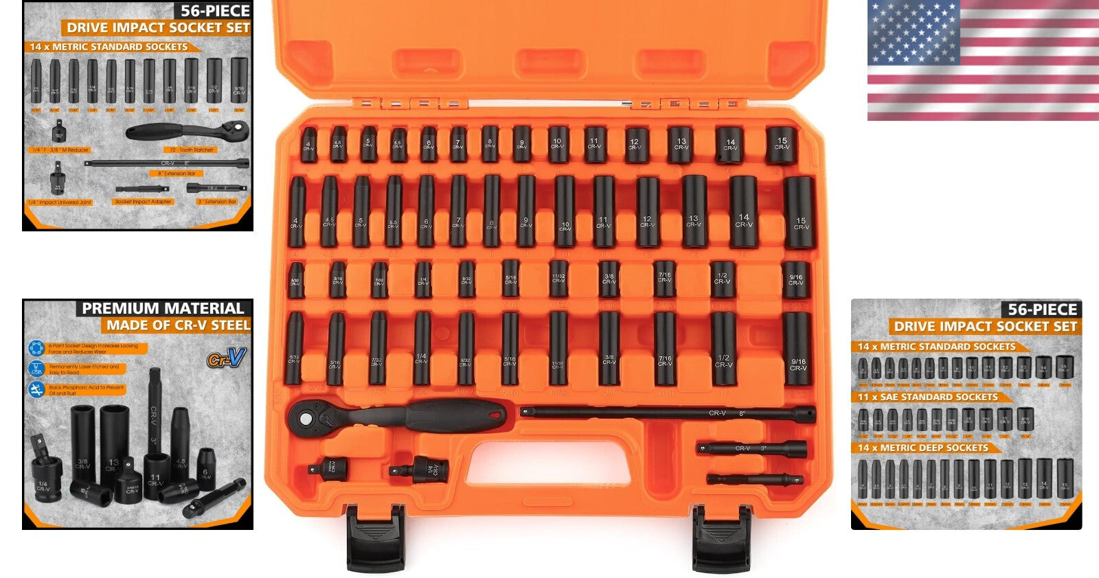 Efficient 1/4-Inch Drive 56-Piece Impact Socket Set - Superior Durability