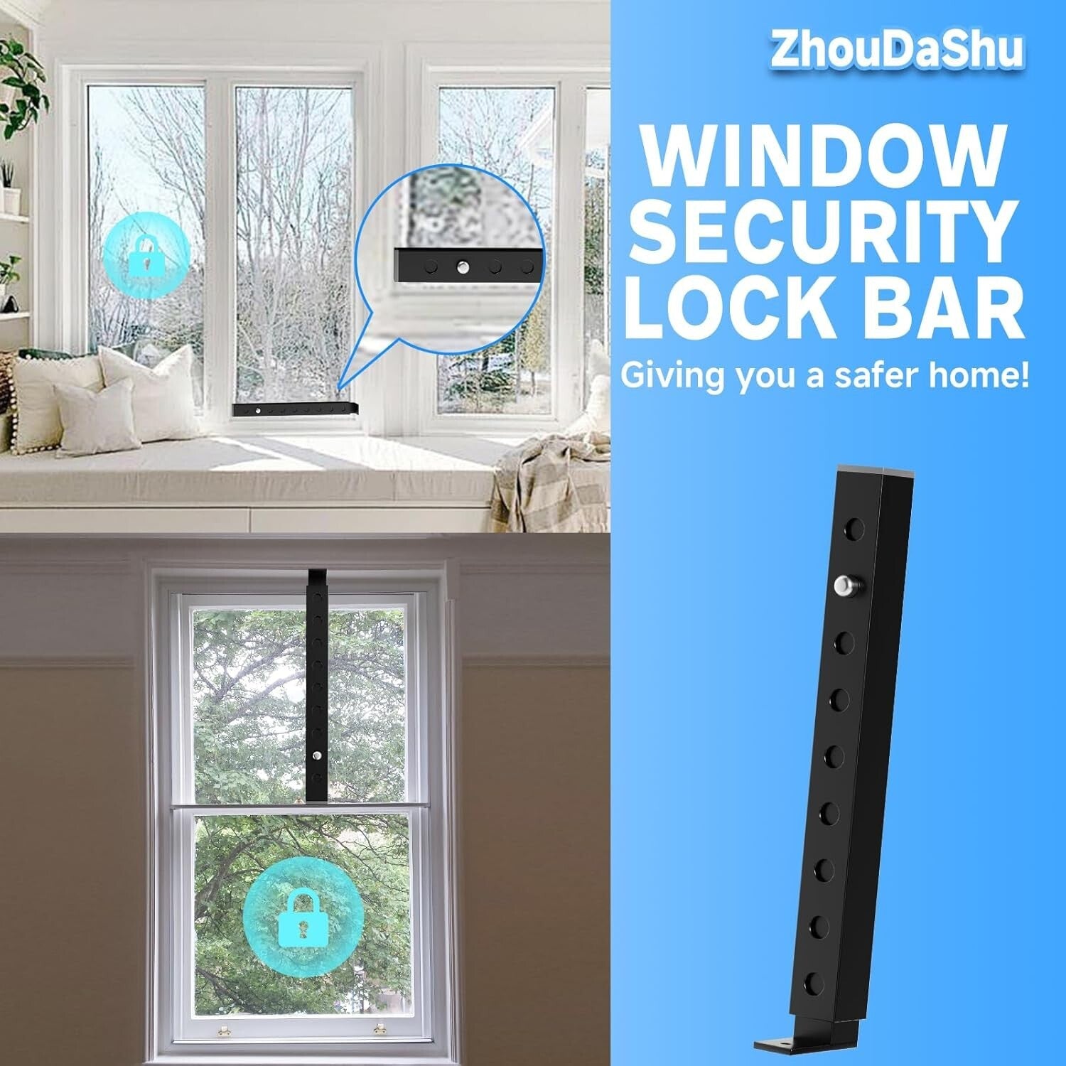 4 Pcs Vertical Window Security Bars - Adjustable Lengths for Enhanced Safety