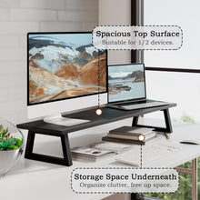 Load image into Gallery viewer, Ergonomic Black Wood and Steel Monitor Stand - Easy Assemble &amp; 150 lbs Capacity