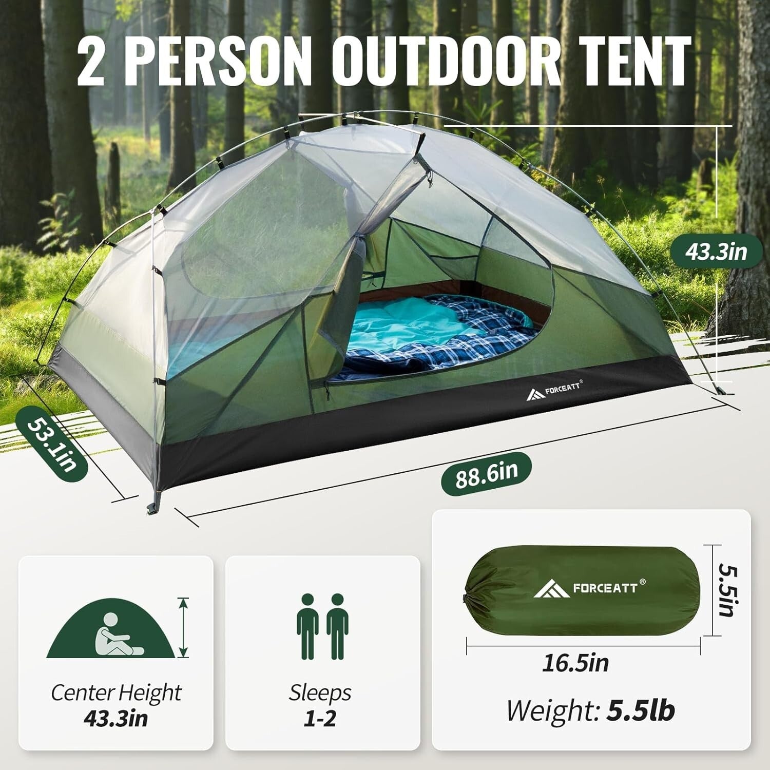 Dome Camping Tent for 2 with Quick Setup & Ventilation - Perfect for All Seasons