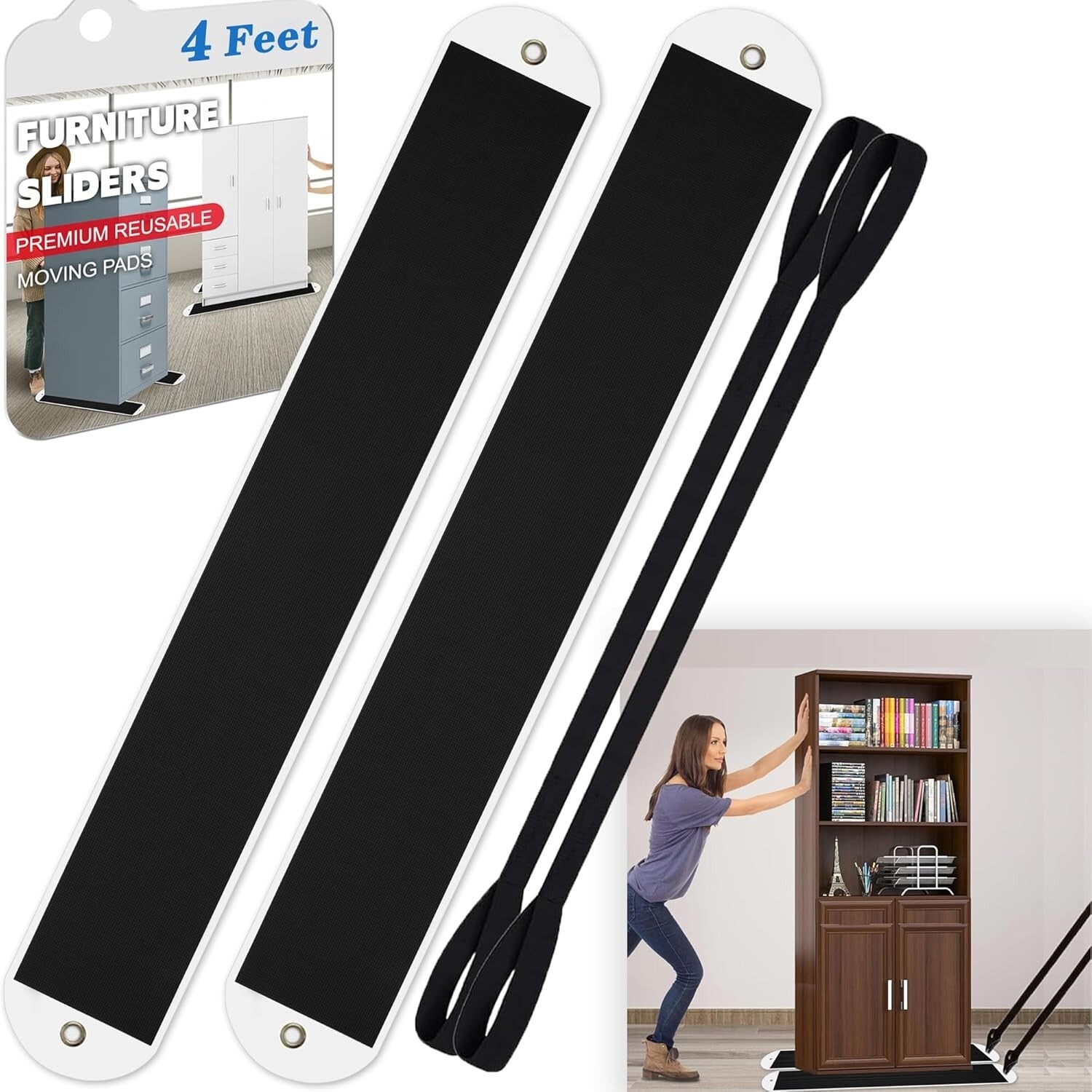 2 Pcs Heavy-Duty Furniture Sliders with Pull Straps - Effortless Moving Solution