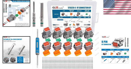 Deutsch DT 8-Pin Waterproof Connector Kit - 5 Sets & Removal Tool Included