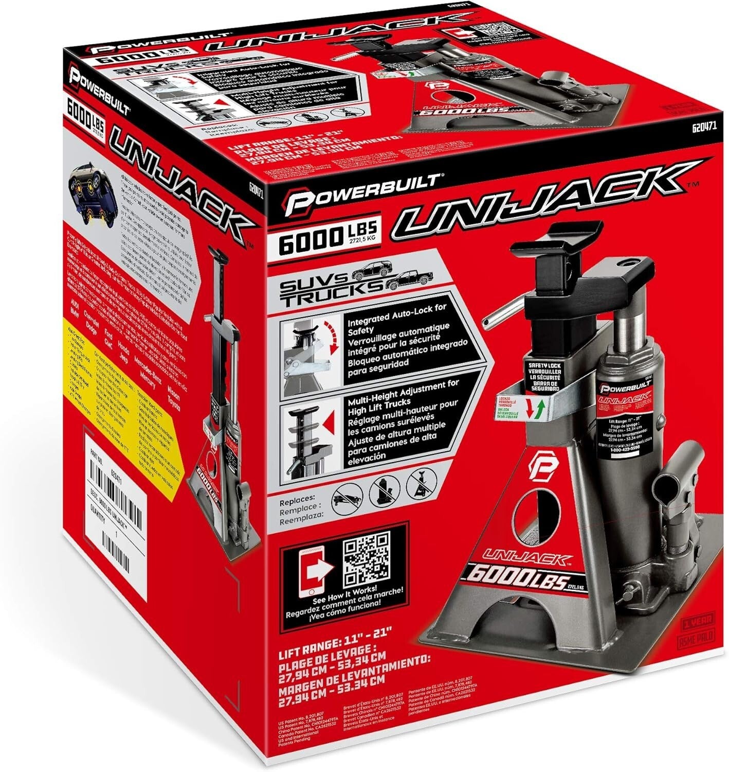 All-in-One 3-Ton Car Lift with Ratcheting Safety Bar - Wide Base for Stability